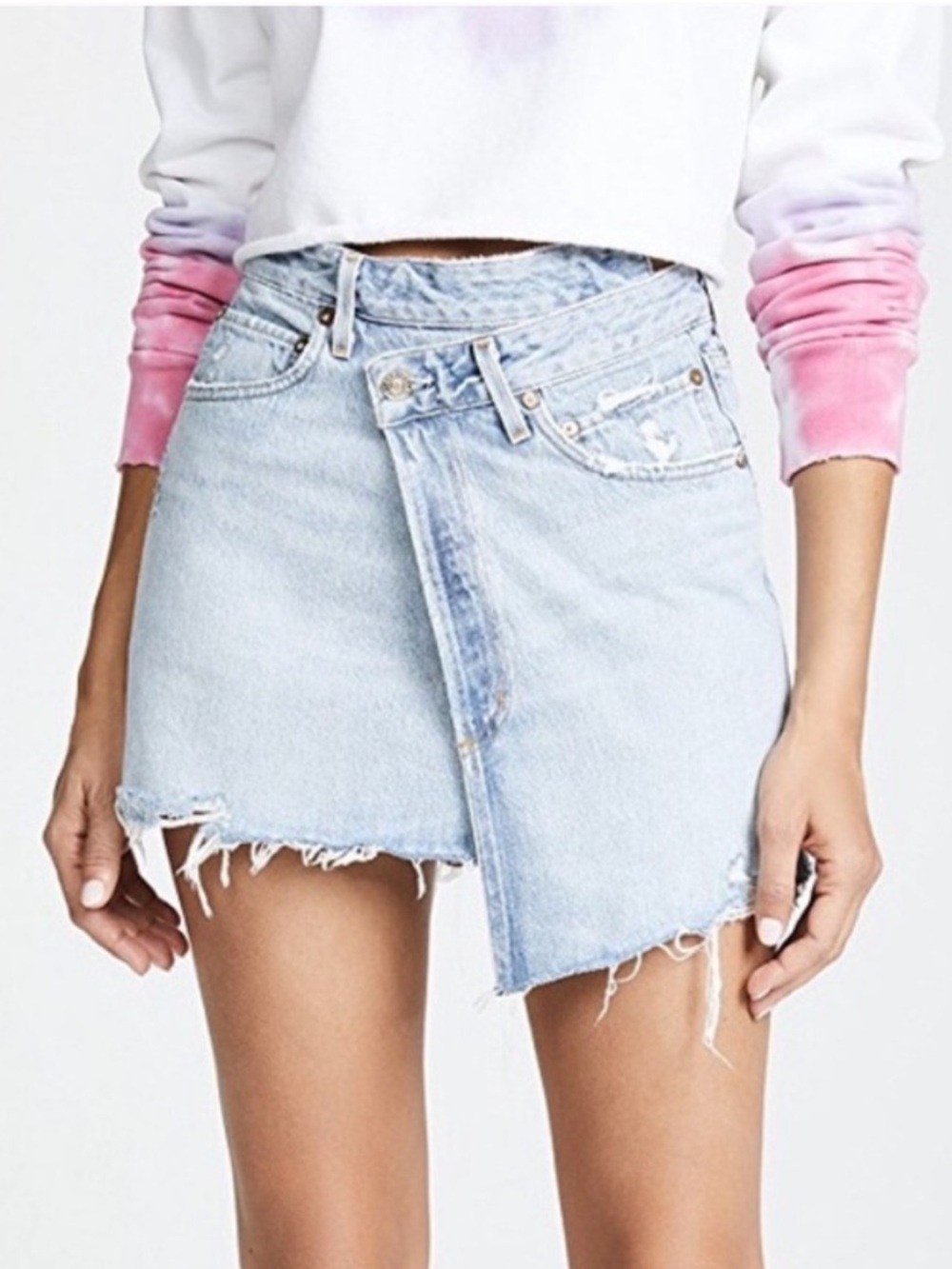 Agolde Light Blue Asymmetrical Denim Mini Skirt